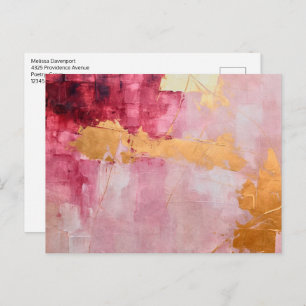 Artistic Brush Strokes Gold and Pink Postcard