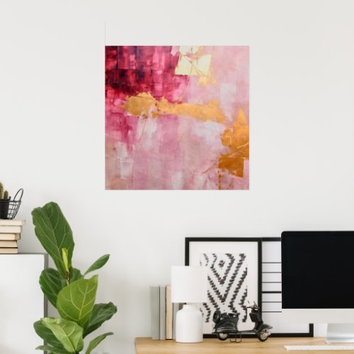 Artistic Brush Strokes Gold and Pink Poster