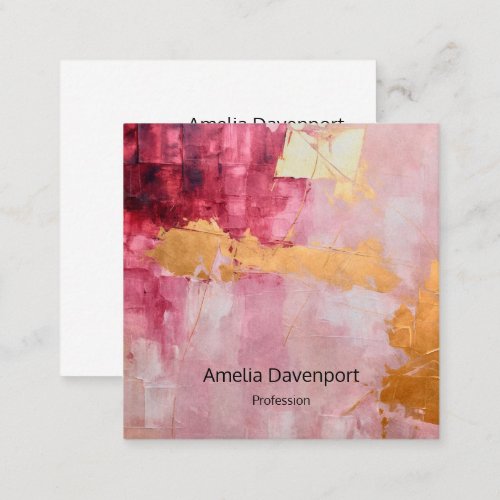 Artistic Brush Strokes Gold and Pink Square Business Card