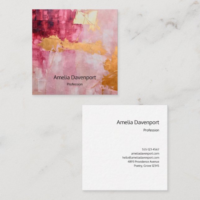 Artistic Brush Strokes Gold and Pink Square Business Card (Front/Back)