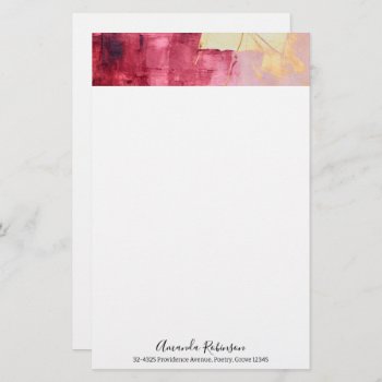 Artistic Brush Strokes Gold And Pink Stationery by Mirribug at Zazzle