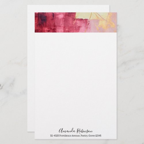 Artistic Brush Strokes Gold and Pink Stationery