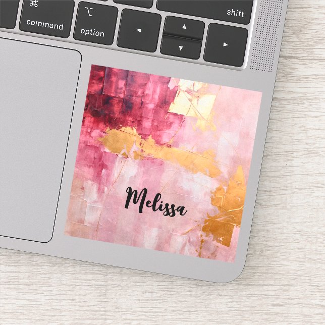 Artistic Brush Strokes Gold and Pink Sticker (Detail)