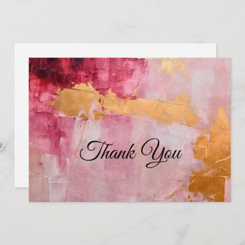 Artistic Brush Strokes Gold and Pink Thank You Card