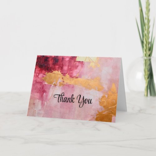 Artistic Brush Strokes Gold and Pink Thank You Card