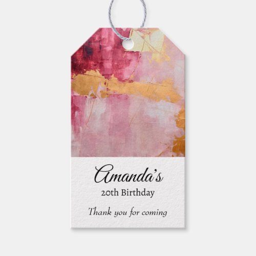 Artistic Brush Strokes Gold and Pink Thank You Gift Tags