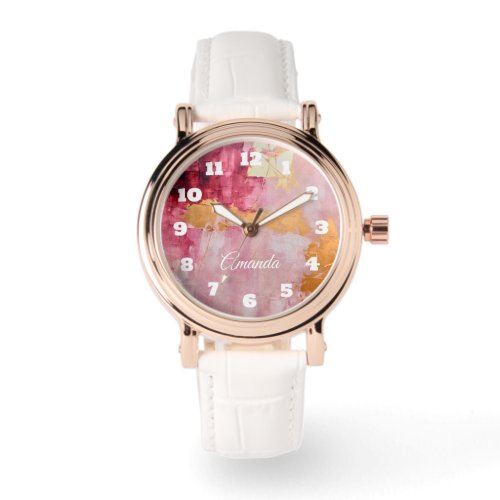 Artistic Brush Strokes Gold and Pink Watch