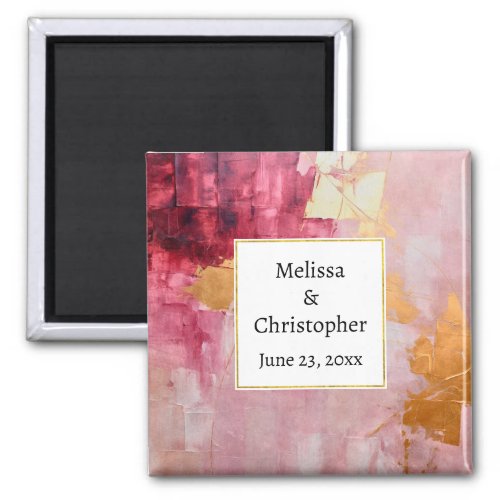 Artistic Brush Strokes Gold and Pink Wedding Magnet