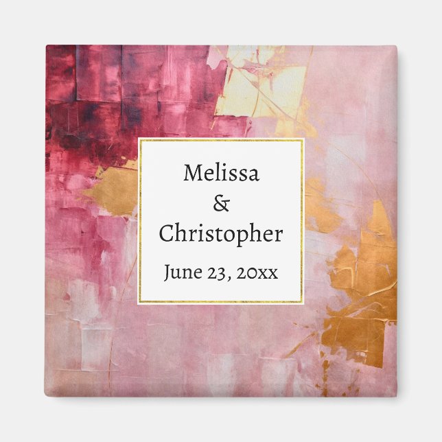 Artistic Brush Strokes Gold and Pink Wedding Magnet (Front)