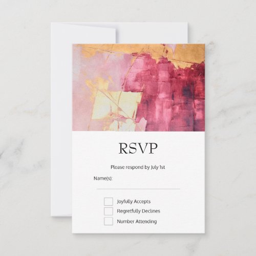 Artistic Brush Strokes Gold and Pink Wedding RSVP Card