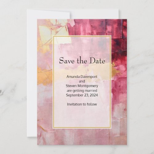 Artistic Brush Strokes Gold and Pink Wedding Save The Date