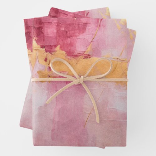 Artistic Brush Strokes Gold and Pink Wrapping Paper Sheets