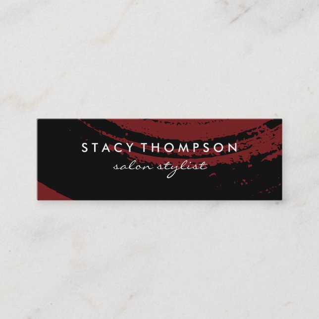 Artistic Brushed Black on Deep Red Mini Business Card (Front)