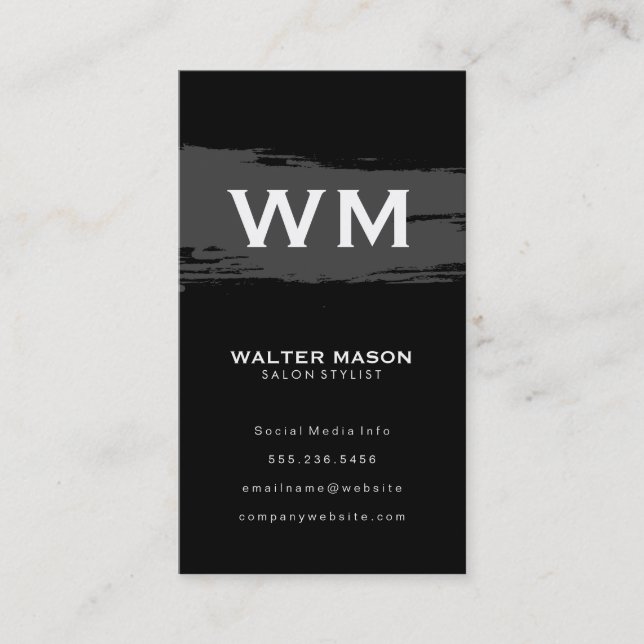 Artistic Brushed Gray on Black Business Card (Front)