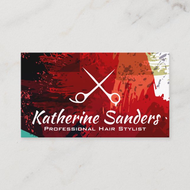 Artistic Brushed Strokes | Scissors  Business Card (Front)