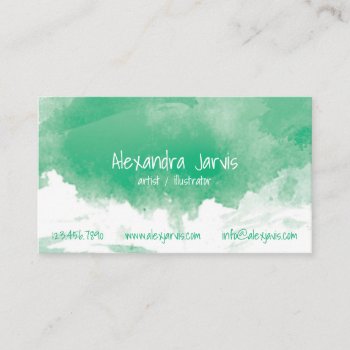 Artistic Brushed Watercolour - Green Business Card by fireflidesigns at Zazzle
