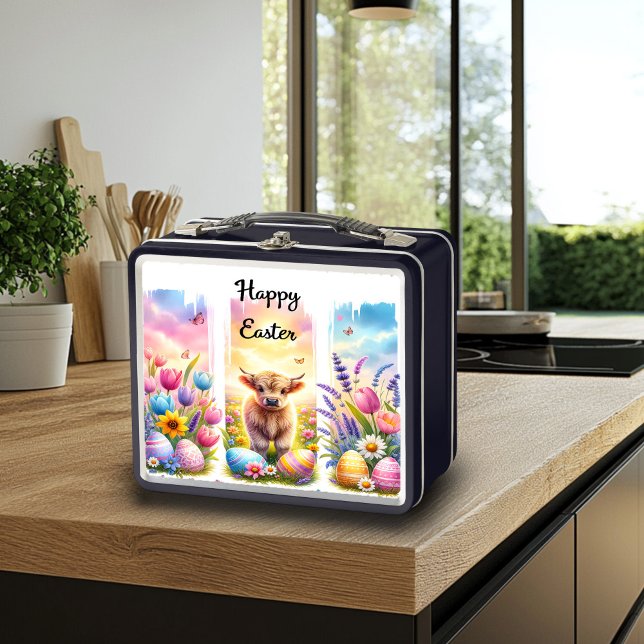 Artistic Brushstroke Highland Cow Easter Lunchbox (Creator Uploaded)