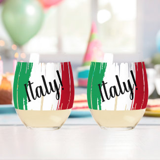 Artistic Brushstroke Italy Flag Stemless Wine Glass