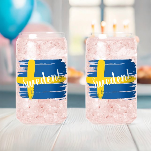 Artistic Brushstroke Sweden Flag Can Glass (Insitu (Baby Shower))