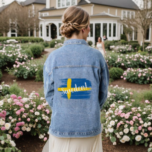 Artistic Brushstroke Sweden Flag Denim Jacket