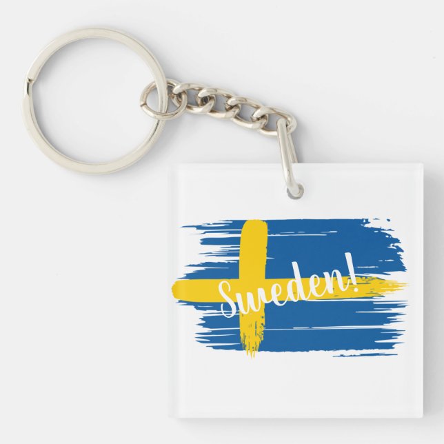 Artistic Brushstroke Sweden Flag Keychain (Front)