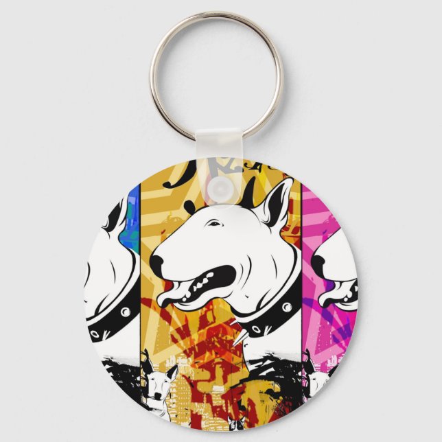 Artistic Bull Terrier Dog Breed Design Keychain (Front)