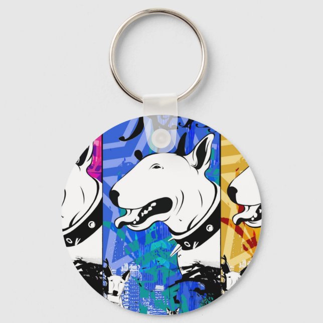 Artistic Bull Terrier Dog Breed Design Keychain (Front)