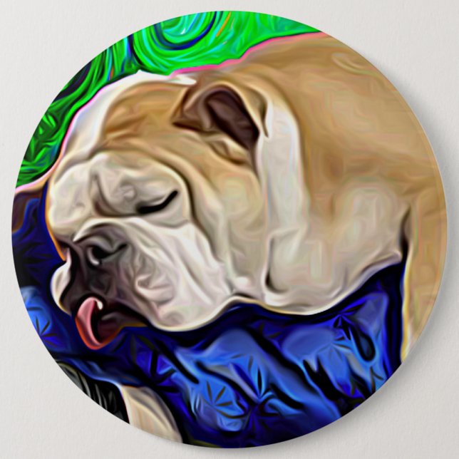 Artistic bulldog pet portrait button (Front)