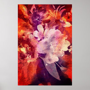 Artistic Burgundy Floral Abstract Painting Poster