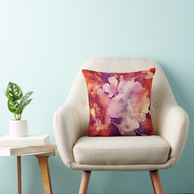 Artistic Burgundy Floral Abstract Painting Throw Pillow (Chair)
