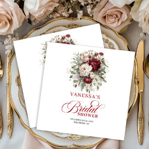 Artistic Burgundy Floral Bridal Shower Napkins