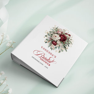 Artistic Burgundy Floral Bridal Shower Ring Binder
