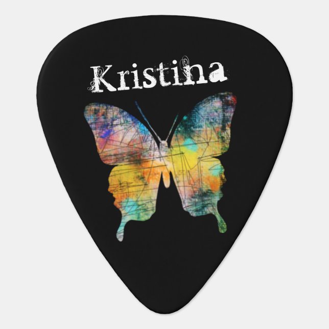 Artistic Butterfly Custom Name Guitar Pick (Front)