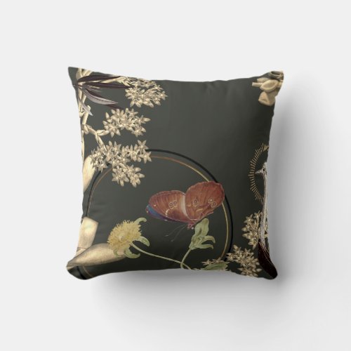 Artistic Butterfly Floral Design  Willow Green Throw Pillow
