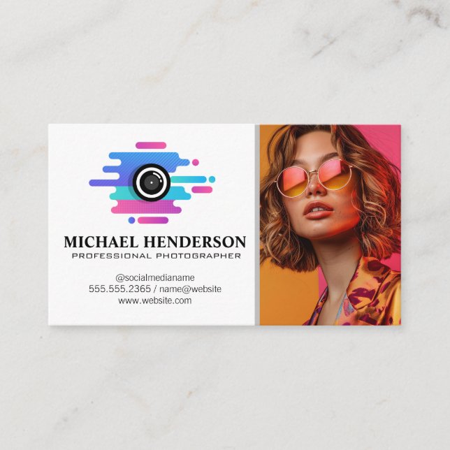 Artistic Camera Logo | Model in Glasses Business Card (Front)