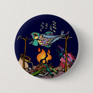 Artistic Campfire Fish Pinback Button