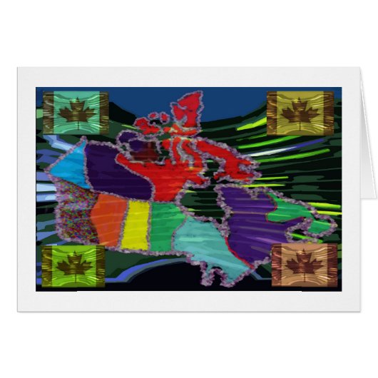 Artistic Canadian Map and MapleLeaf Cards (Front Horizontal)