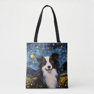 Artistic Canine under Van Gogh's Sky - Vintage Wat Tote Bag