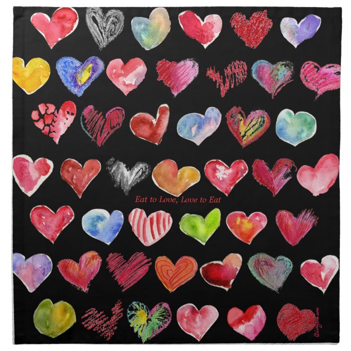 Artistic Cartoon Hearts Black Eat to Love on Cloth Printed Napkins