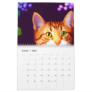 Artistic Cat and Changing Watercolor Flowers Calendar