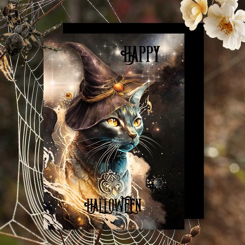 Artistic Cat Halloween Holiday Card