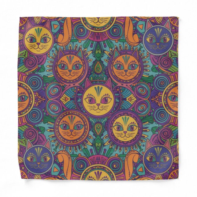 Artistic Cat Mandala Bandana – Unique Handkerchief (Front)