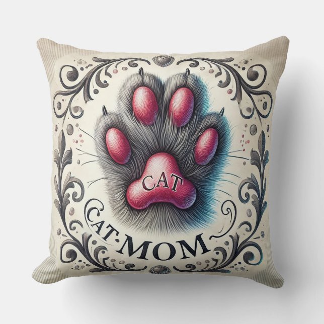 Artistic Cat Paw Design Throw Pillow (Front)