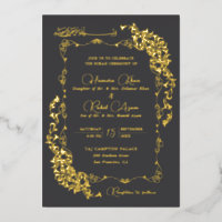 Artistic Charcoal Gold Floral Paisley Muslim Weddi
