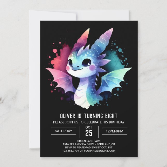 Artistic Charming Dragon Birthday Invitation (Front)