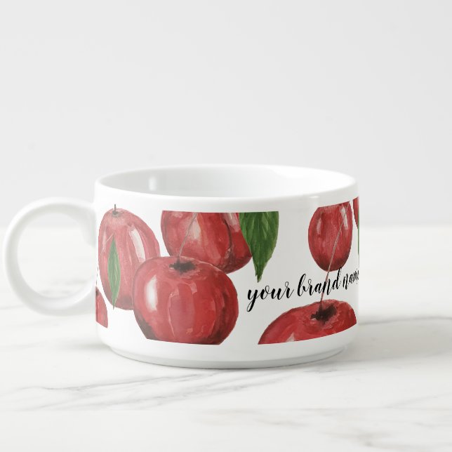 Artistic Cherries Watercolor Hand-painted Monogram Bowl (Right)