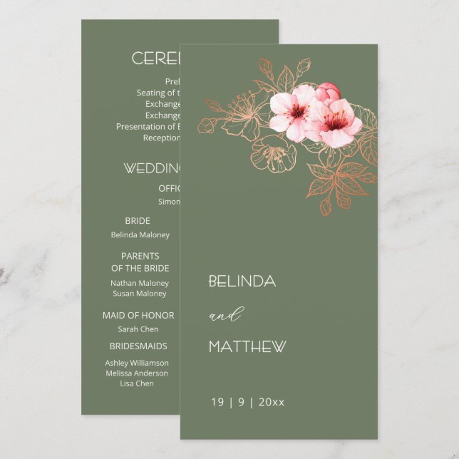 Artistic Cherry Blossom | Wedding Program (Front/Back)