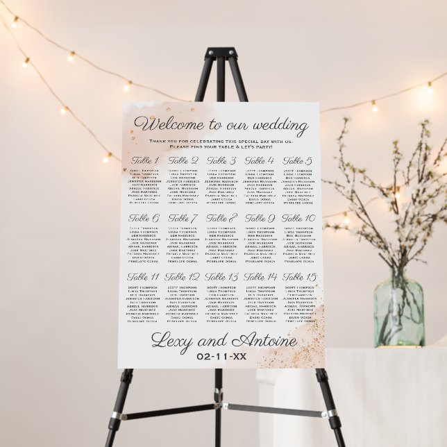 Artistic Chic Blush Gold Wedding Seating Chart Foam Board (In Situ (Stand))