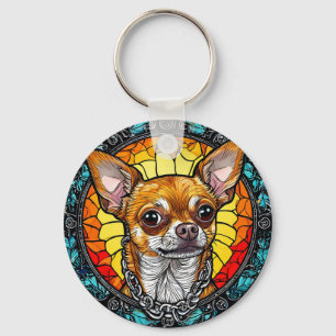 Artistic Chihuahua Illustration in Stained Glass Keychain