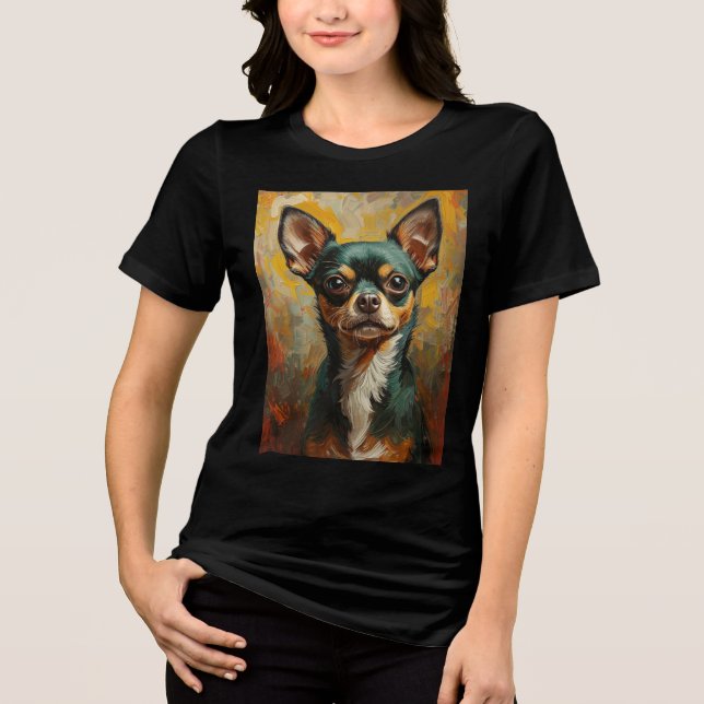 Artistic Chihuahua Portrait Vibrant Oil Painting Tri-Blend Shirt (Front)